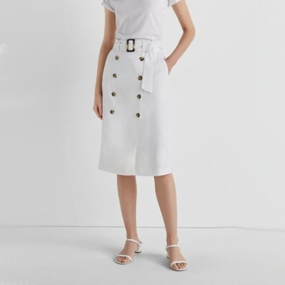 NWT Club Monaco white belted double breasted linen blend pencil skirt, 0 - Picture 2 of 9